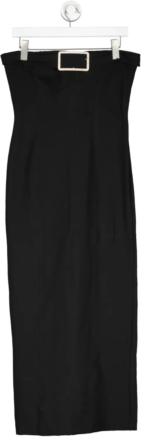 Karen Millen Black Ponte Embellished Buckle Detail Jersey Midi Dress UK S