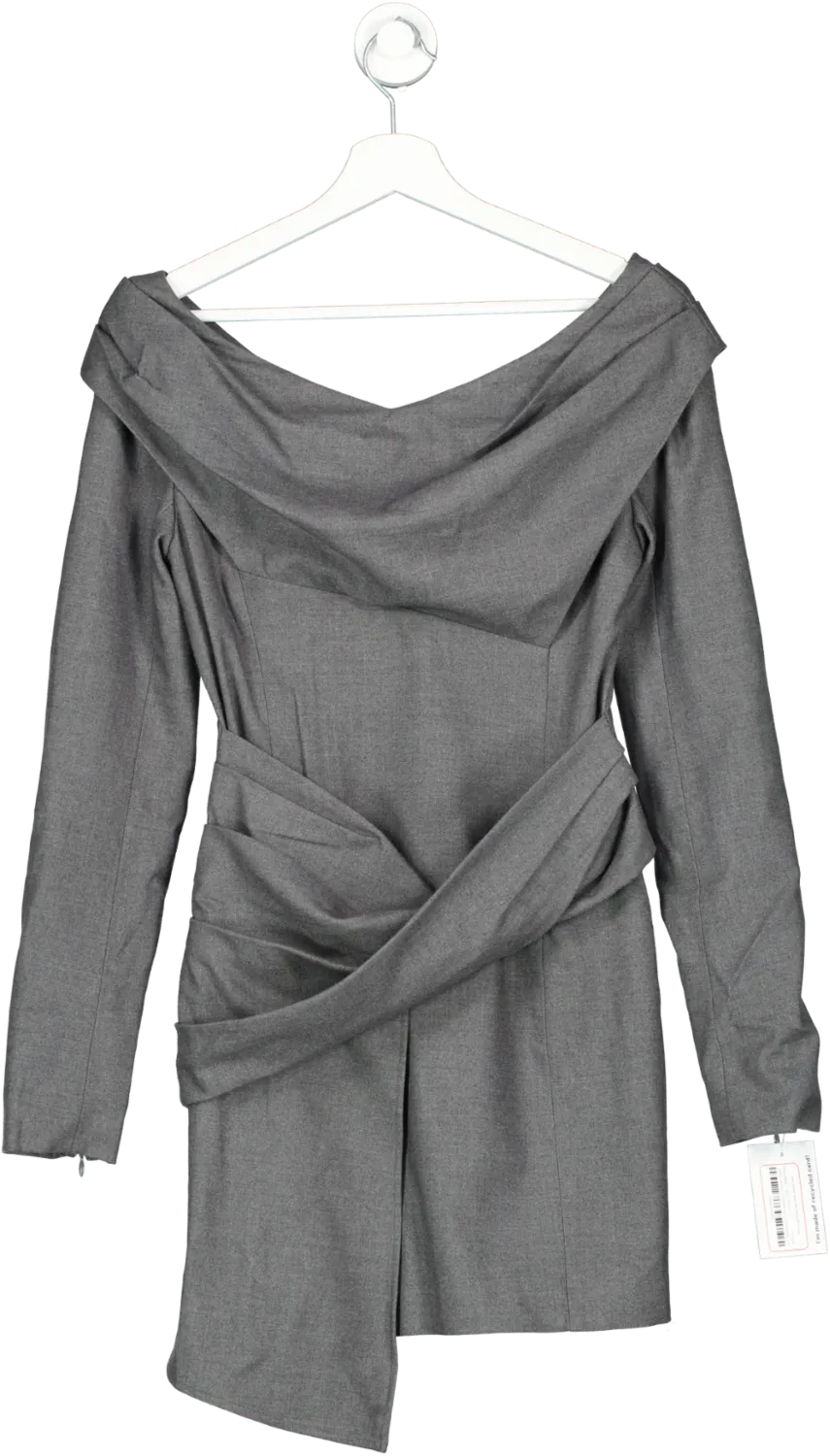 Karen Millen Grey Marl Woven Wool Mix Bardot Mini Dress UK 6