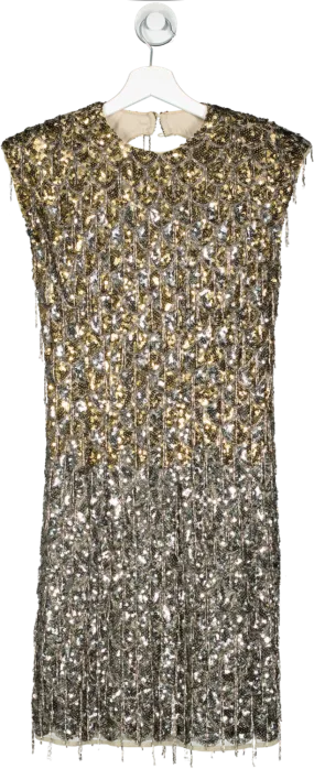 Karen Millen Metallic Scallop Beaded And Embellished Open Back Woven Mini Dress Bnwt UK 10