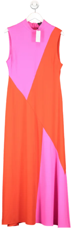 Karen Millen Pink Soft Tailored Colour Block Panel High Neck Midi Dress UK 12