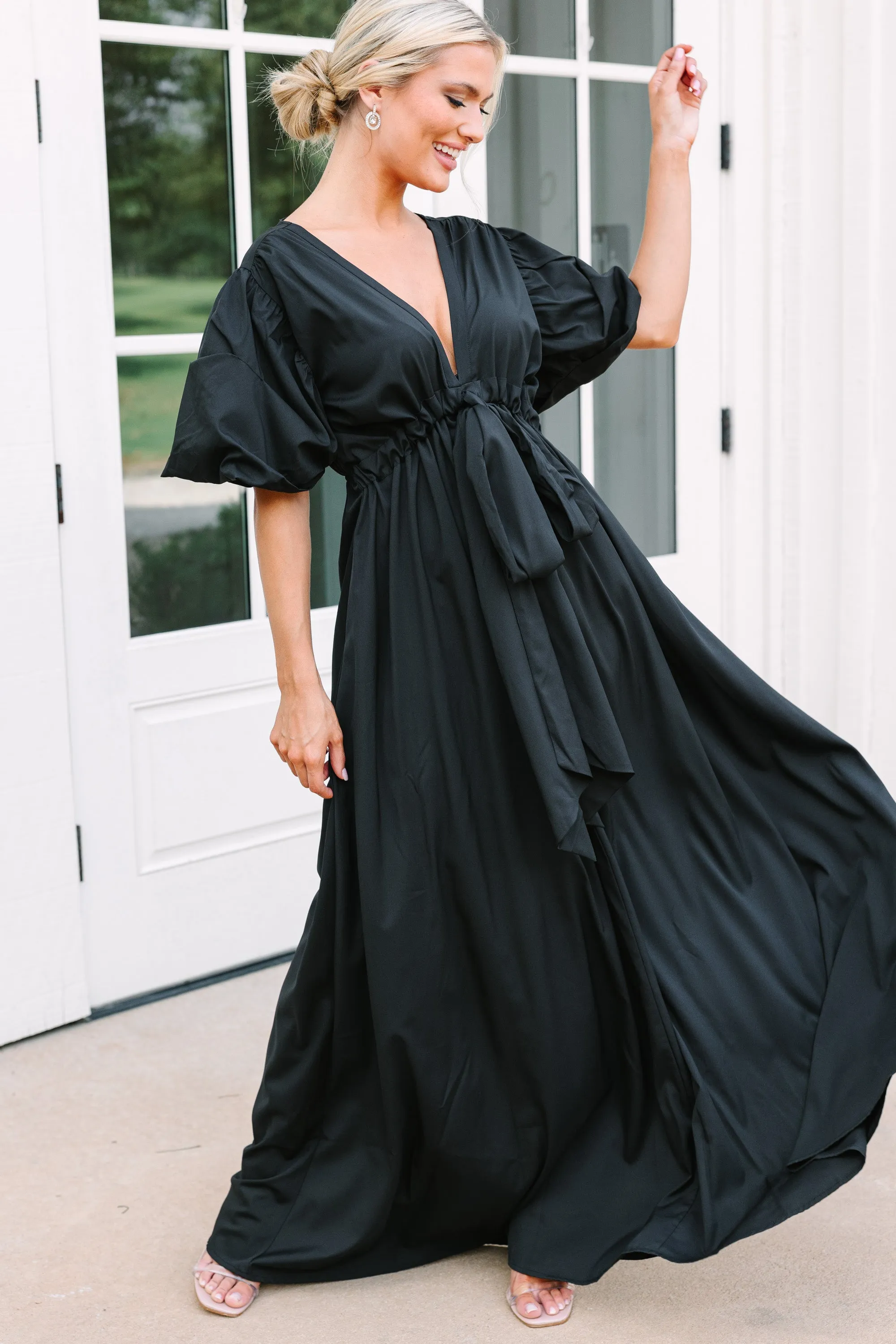 Keep It Up Black Puff Sleeve Maxi Dress