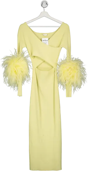 Lapointe Yellow Ribbed Cut Out Maxi Dress With Feather Trim UK XS