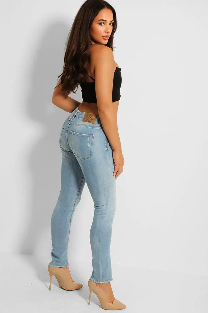 Light Blue Raw Hem Distressed Super Skinny Jeans