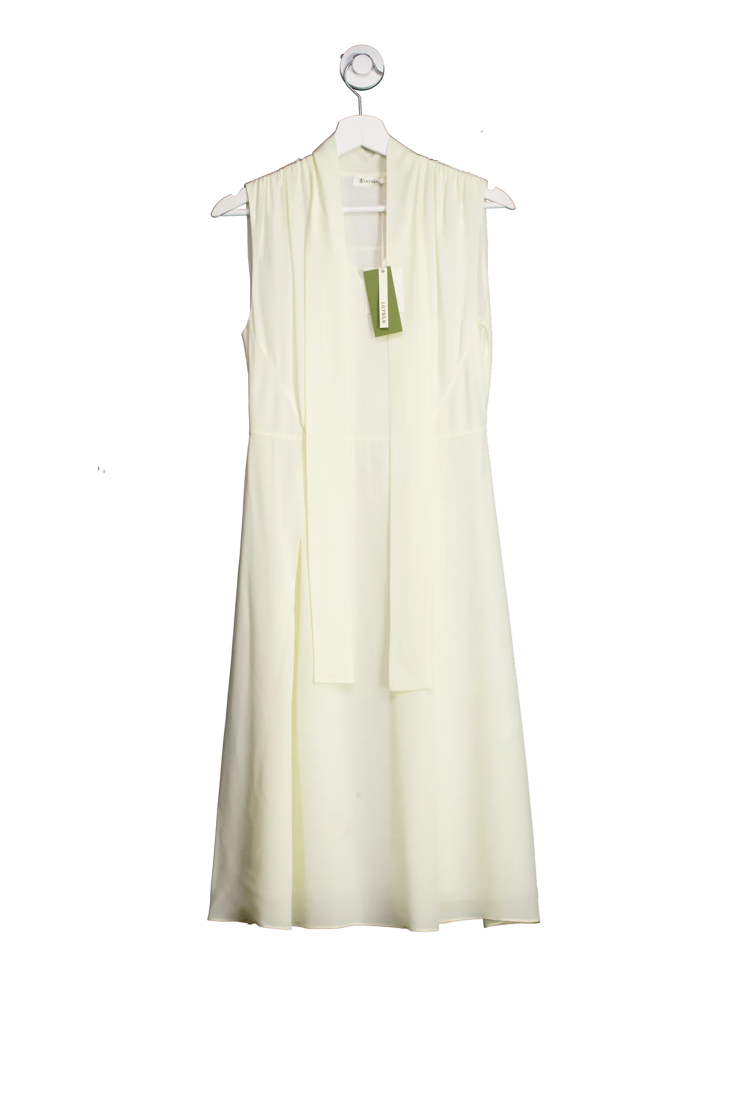 LILYSILK Cream 100% Silk Saudade Tie Neck Midi Dress UK 4