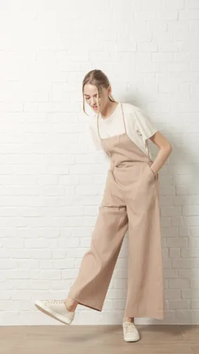 Linen CocoaStitch Brown Camisole Jumpsuit