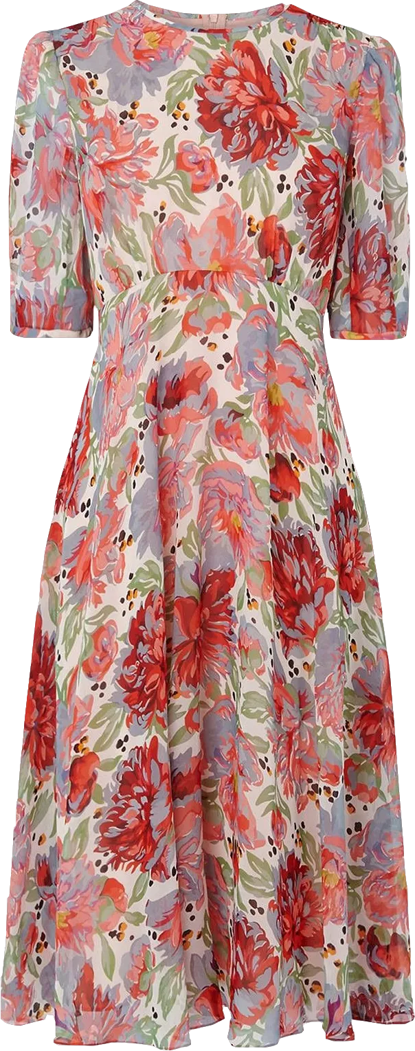 LK Bennett Multicoloured Garland Full Sleeve Floaty Dress Bnwt UK 16