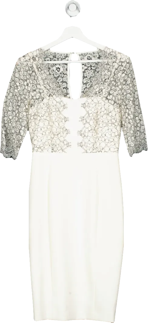 LK Bennett White Lace Trimmed Midi Dress UK 8