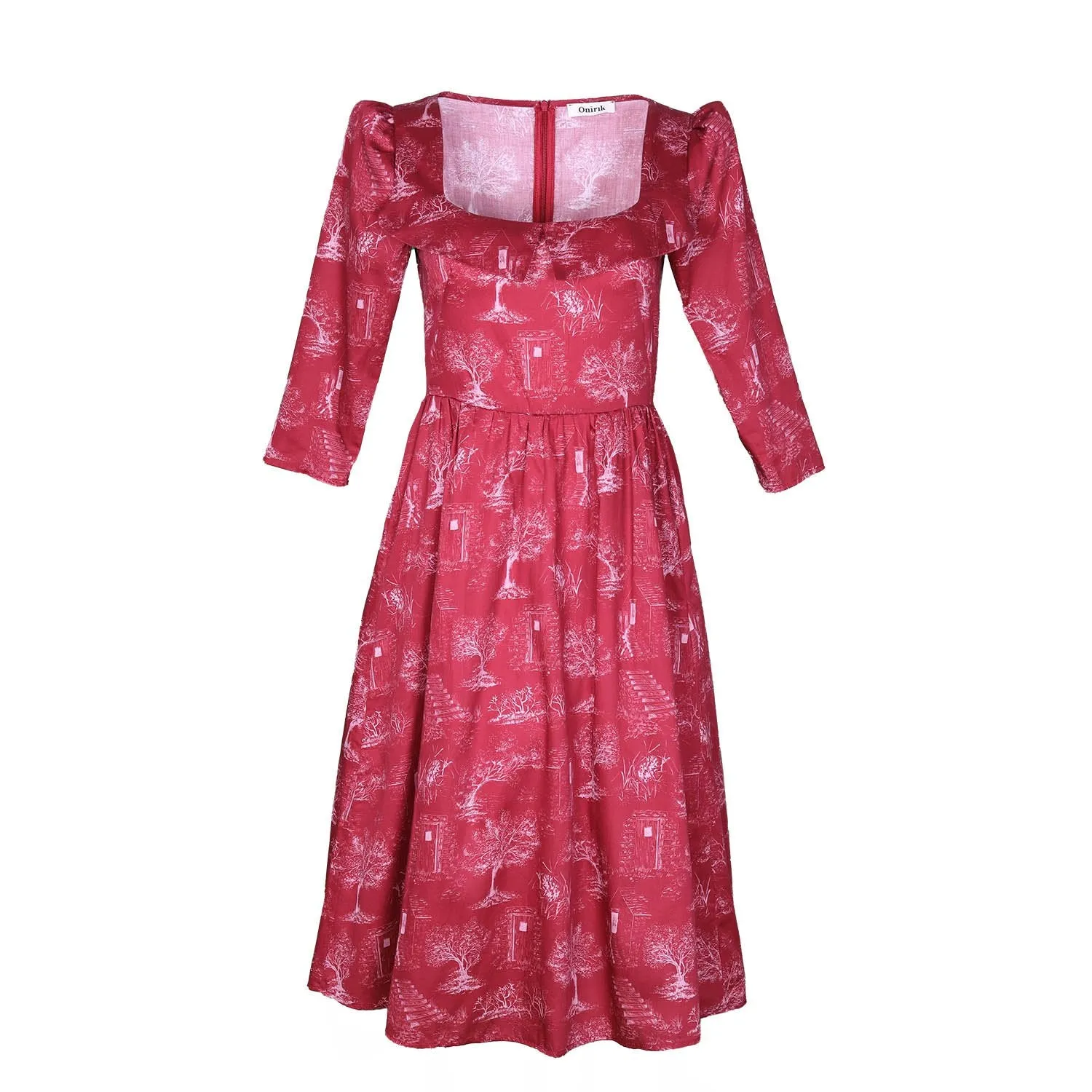 Marisol Dress / Ruby Red   Alabaster Cotton Toile