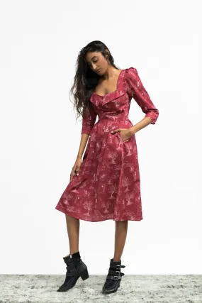 Marisol Dress / Ruby Red   Alabaster Cotton Toile