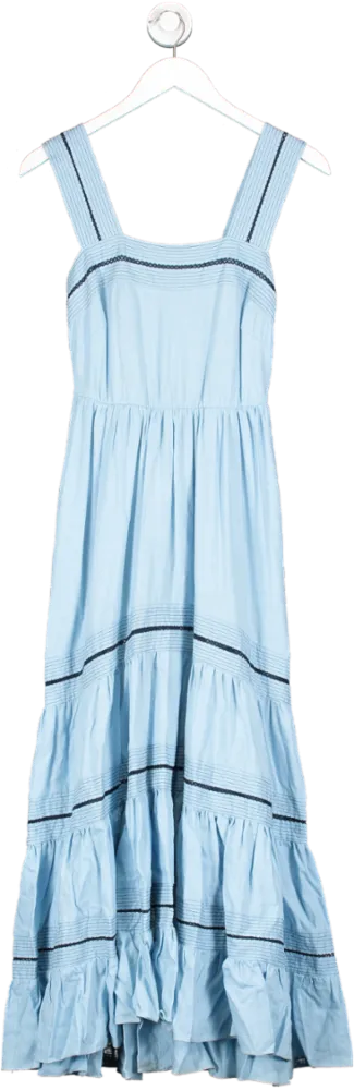 MISA Los Angeles Blue Aurelia Dress In Pale Linen UK XS