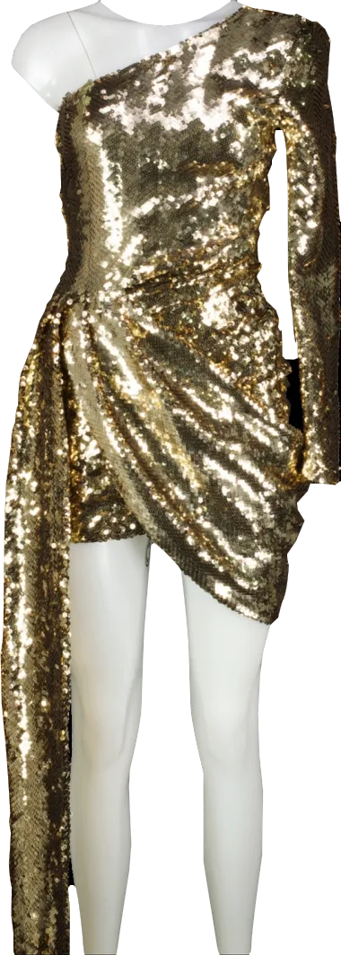 Nadine Merabi Metallic Celina Gold Dress UK S