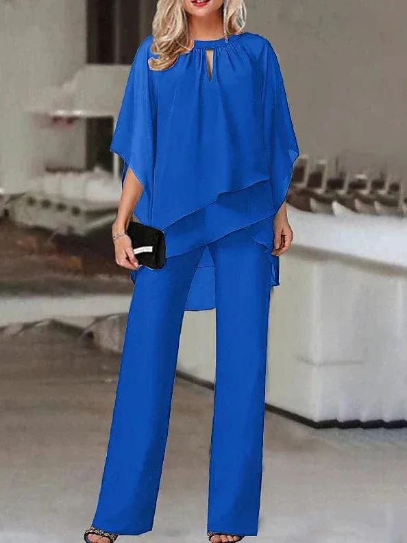 Navy Blue Elegant Jumpsuit for Women: Solid Color Vacation Wear