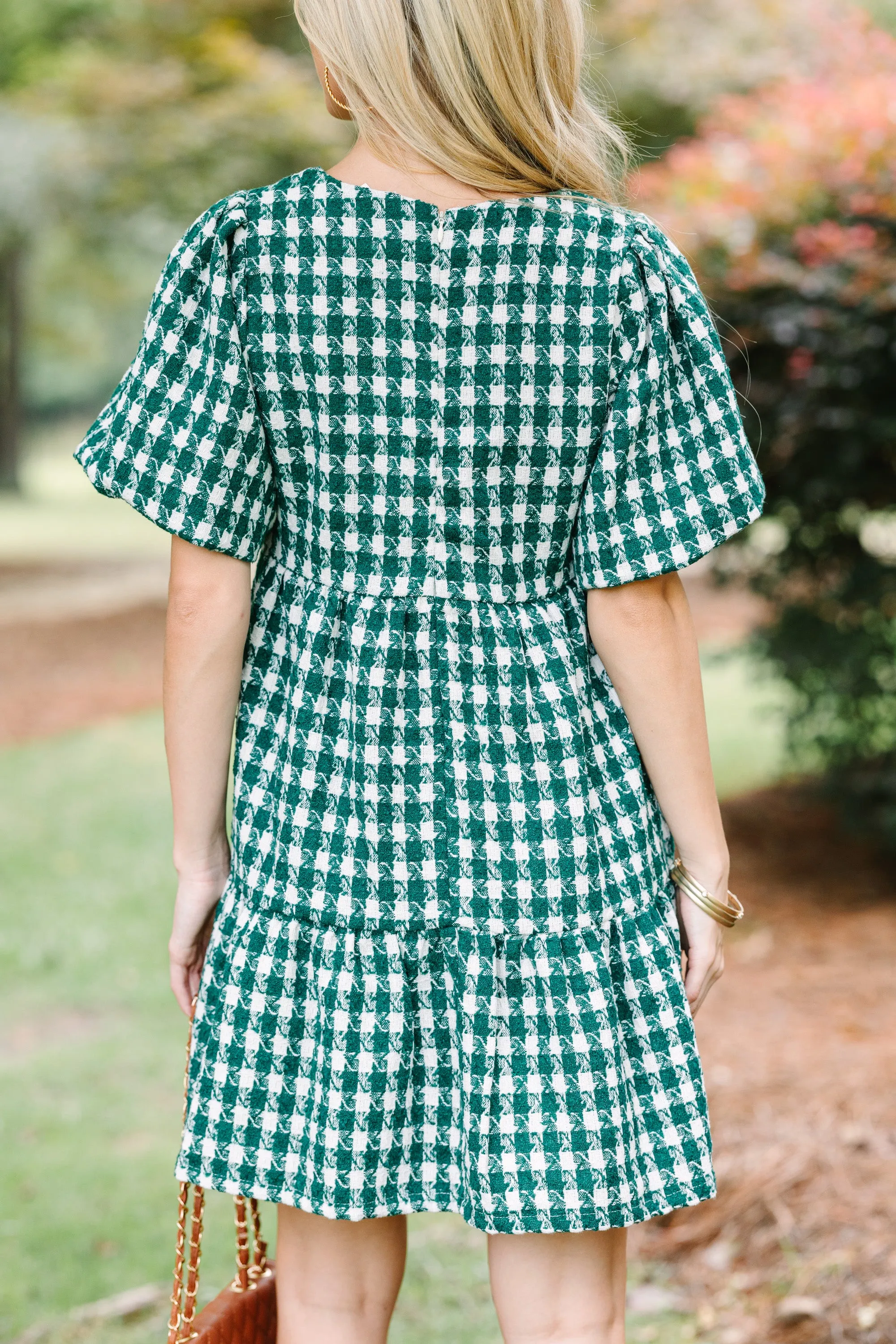 Never Left Behind Hunter Green Houndstooth Mini Dress