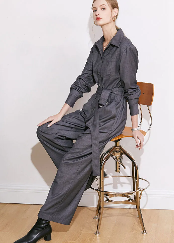 Noelle Long Sleeve Belted Jumpsuit