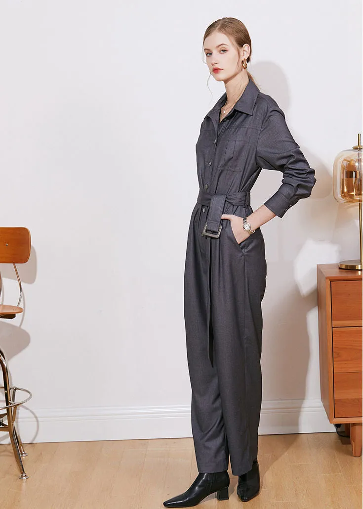 Noelle Long Sleeve Belted Jumpsuit