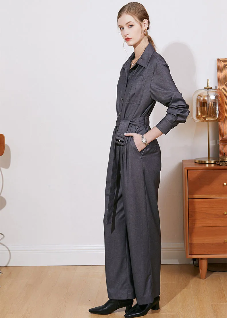 Noelle Long Sleeve Belted Jumpsuit