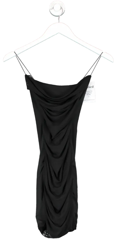 Oh Polly Black Sereia Ruched Cowl Neck Bodycon Mini Dress UK 6