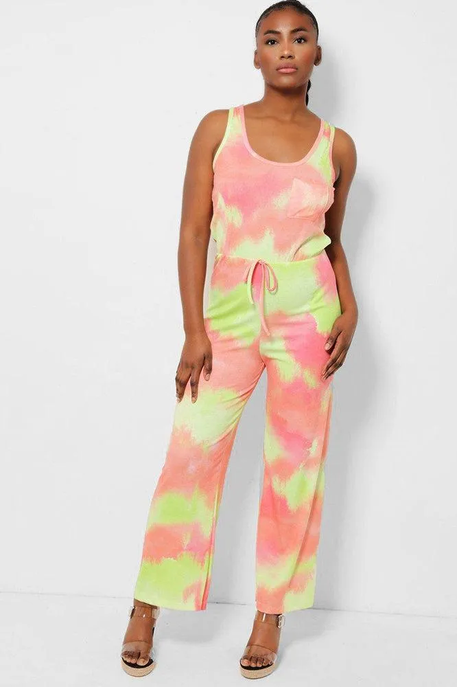 Orange Tie Dye Ribbed Jersey Jumpsuit