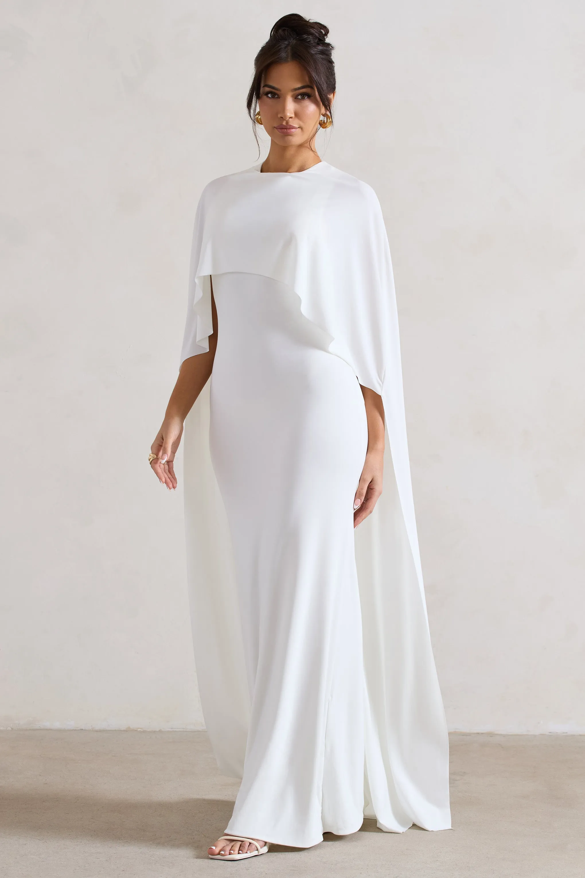 Padma | White Draped Maxi Dress With Cape Sleeves