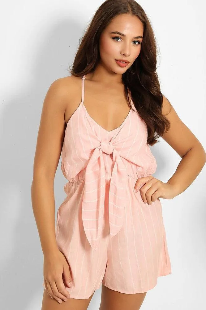 Pink Pinstripe Front Tie Playsuit