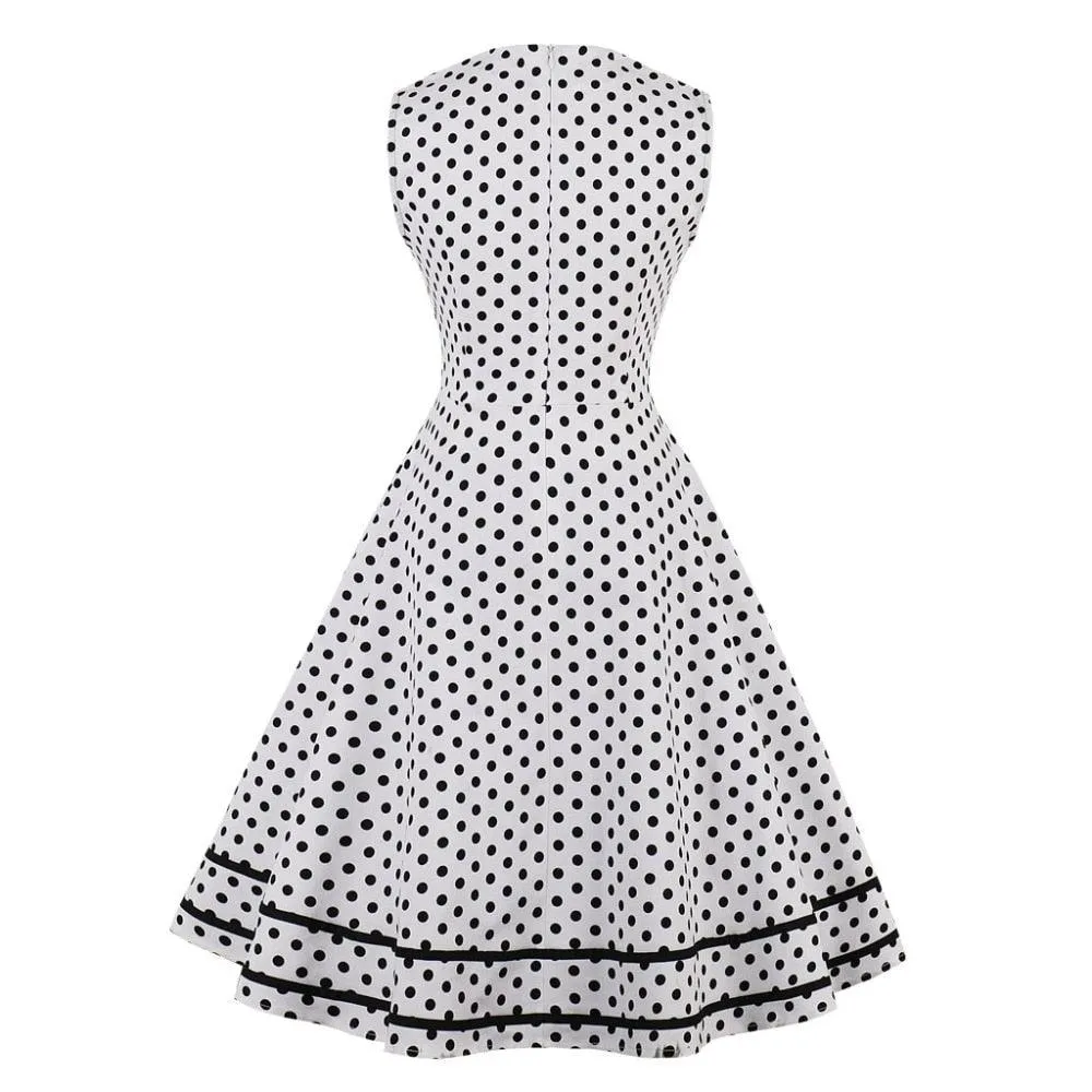 Polka Dot Women Retro Dress Female Sleeveless 1950s 60s