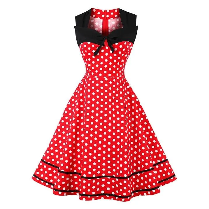 Polka Dot Women Retro Dress Female Sleeveless 1950s 60s