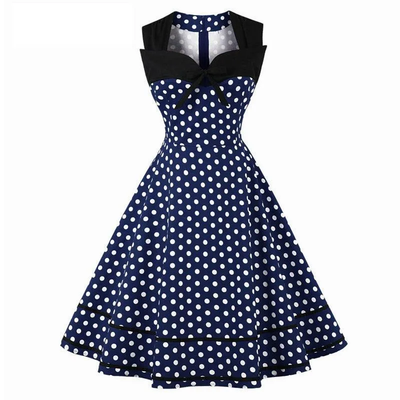 Polka Dot Women Retro Dress Female Sleeveless 1950s 60s