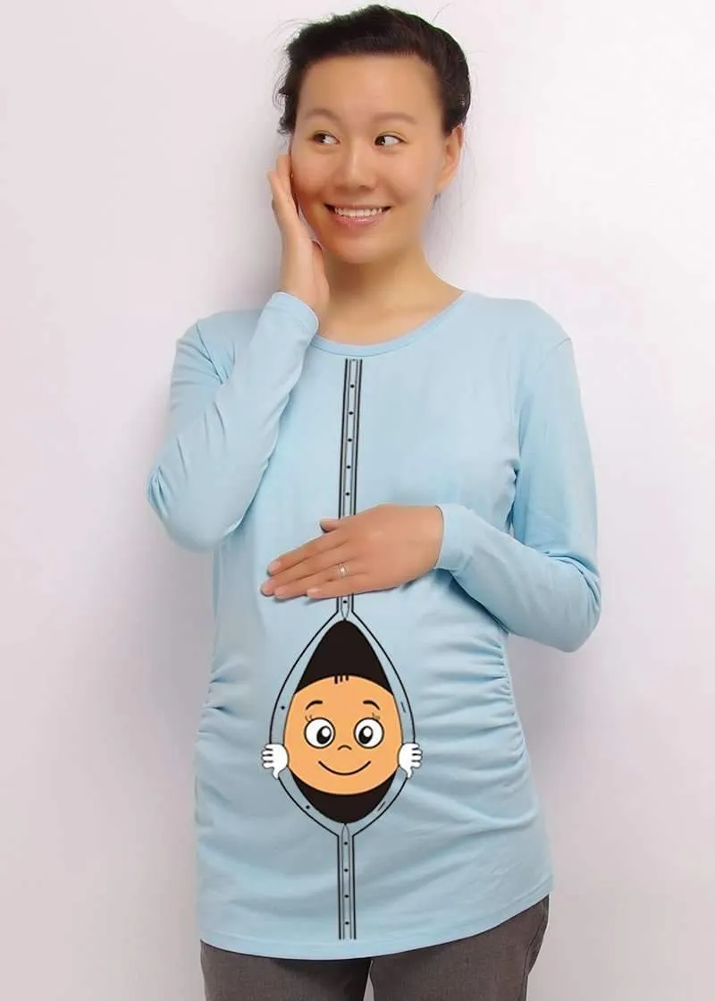 "Baby Peeking Out" Long-sleeve Maternity Shirt