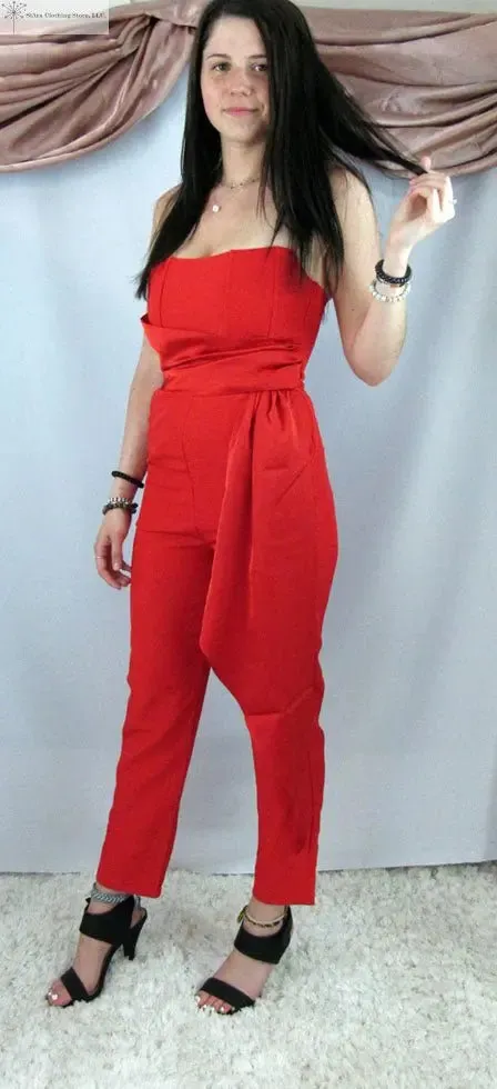 Red strapless Jumpsuit