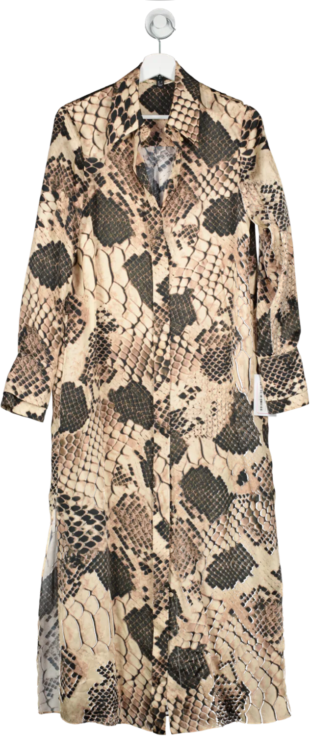 REISS Brown Imogen Atelier Silk Snake Print Maxi Dress UK 6