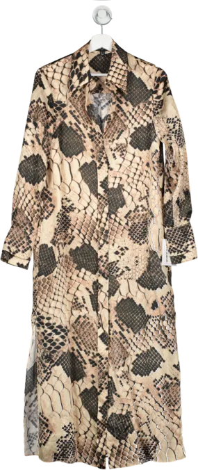 REISS Brown Imogen Atelier Silk Snake Print Maxi Dress UK 6