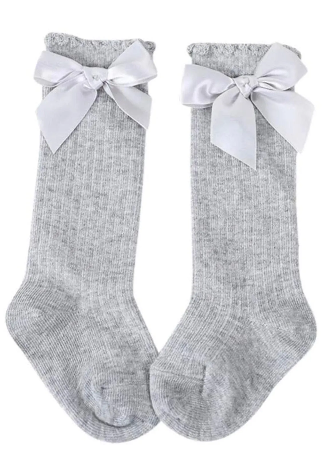 Ribbed Knee High Socks With Bows