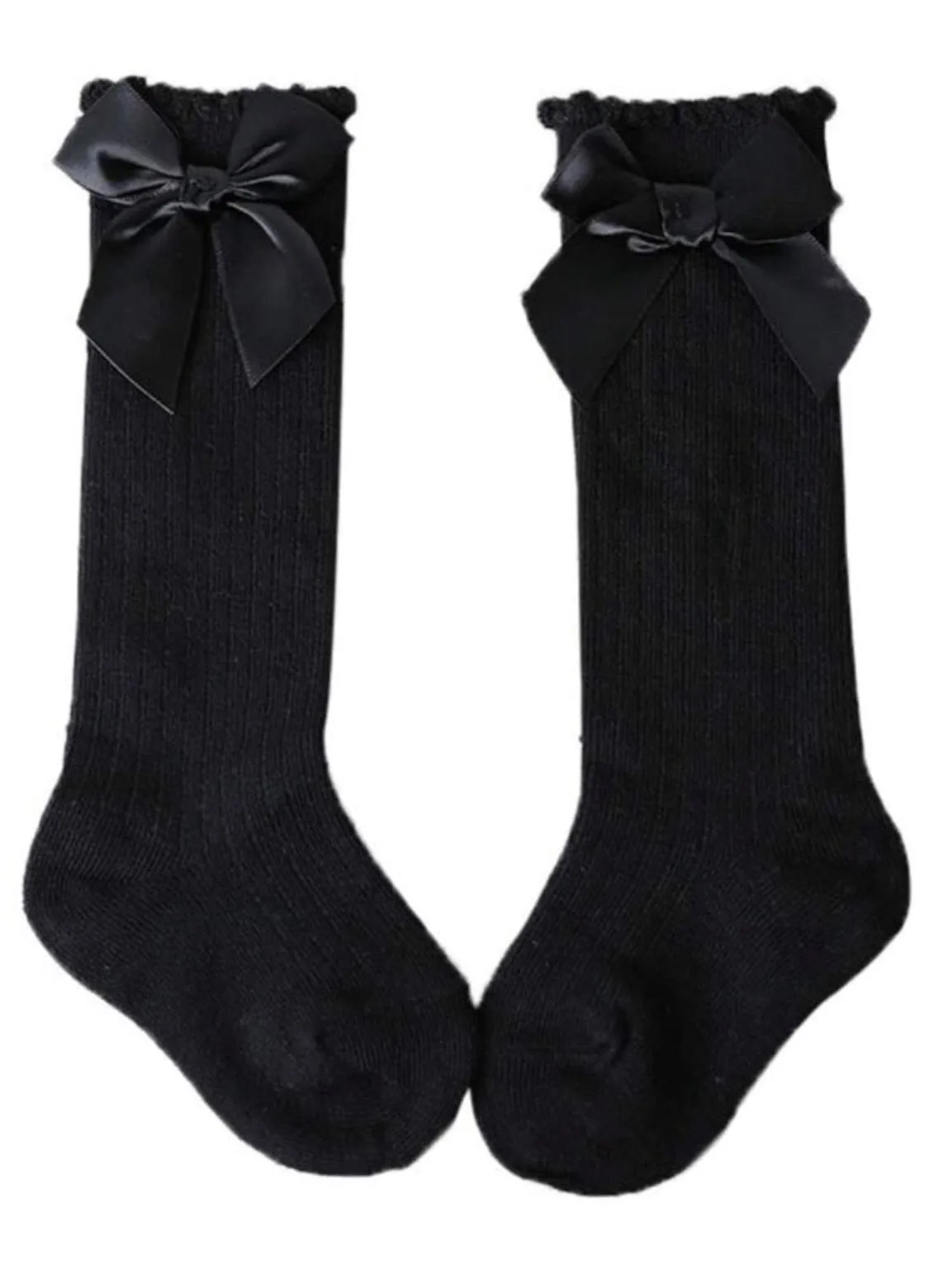 Ribbed Knee High Socks With Bows