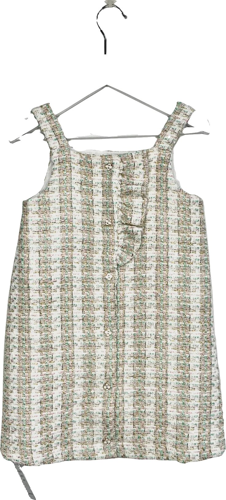 River Island Mini Girls Green Boucle Frill Pinny Dress 3 Years