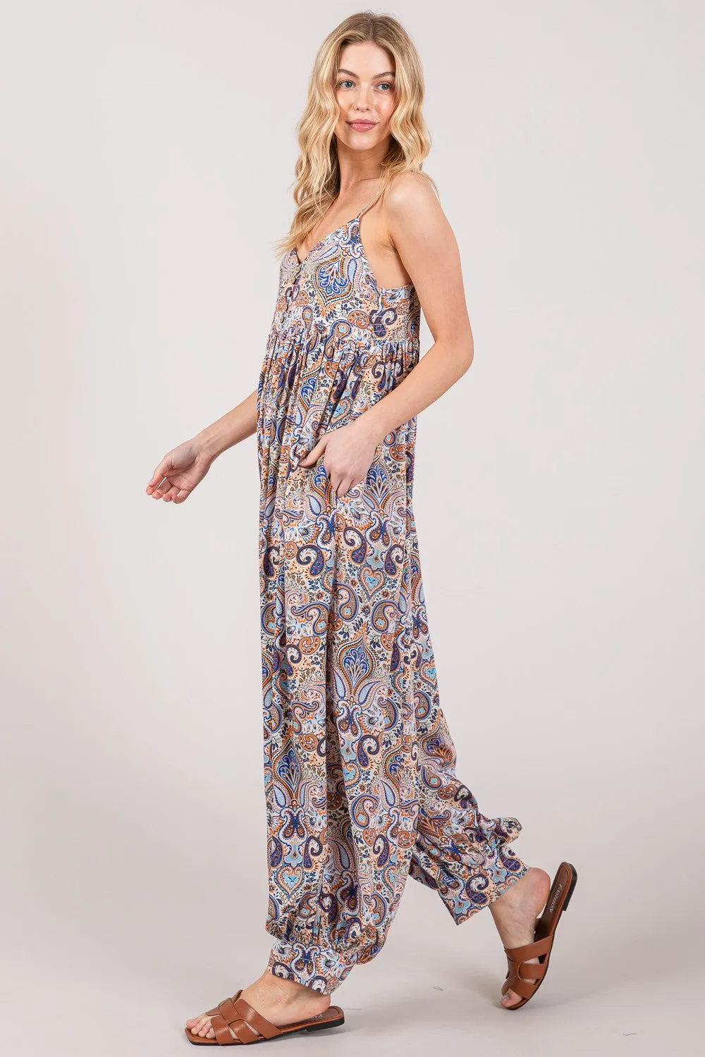 SAGE   FIG Plus Size Multi Paisley Print Sleeveless Jumpsuit