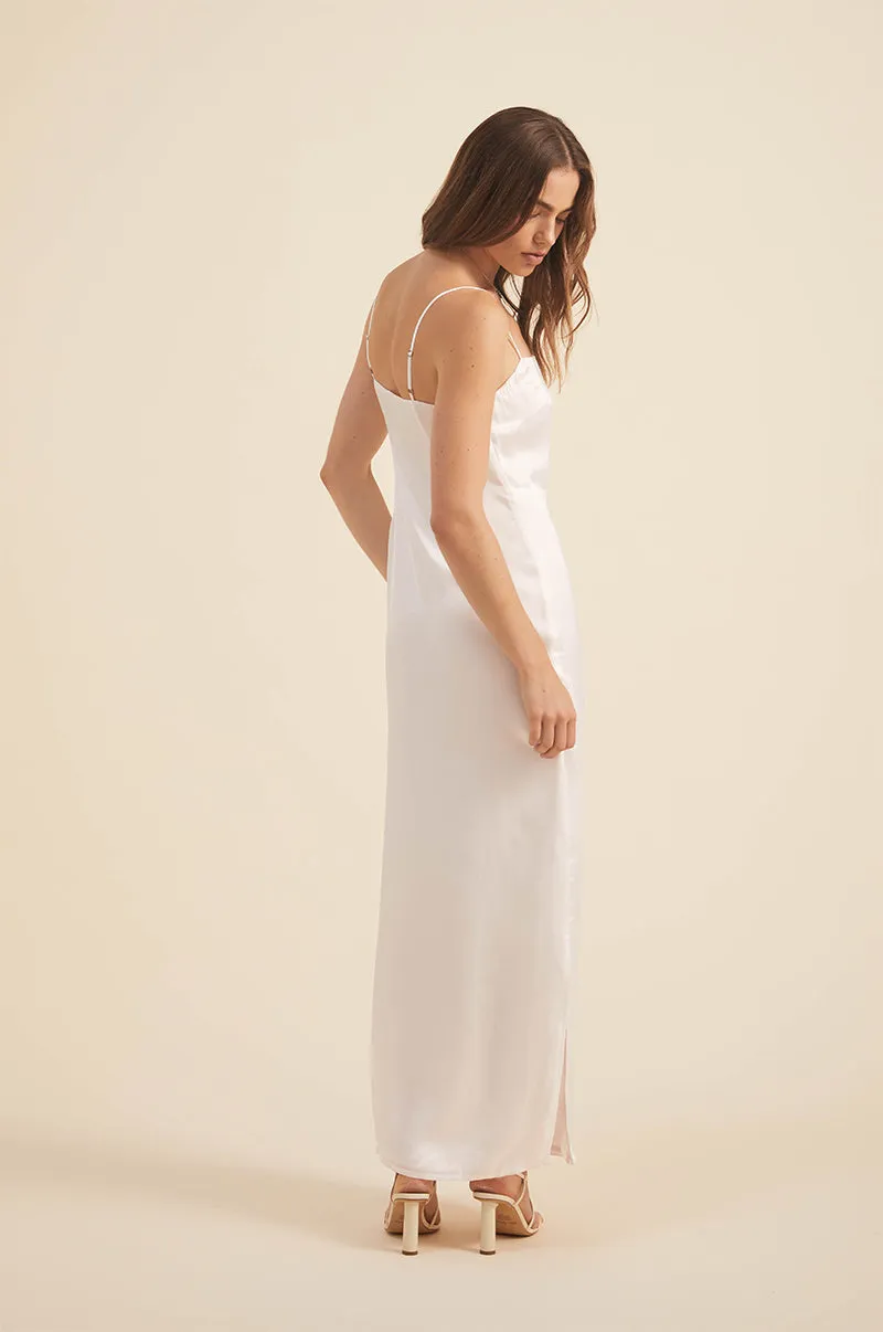 SELENE Maxi Dress - soft white viscose satin