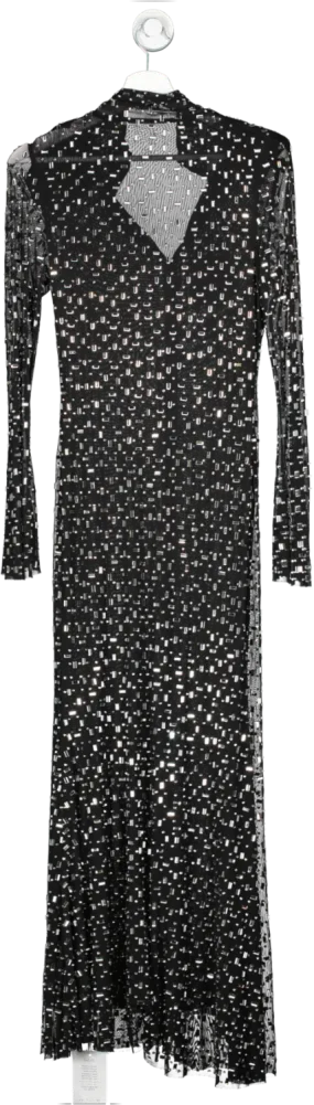 Self Portrait Black Square Rhinestone Mesh Midi Dress UK 10