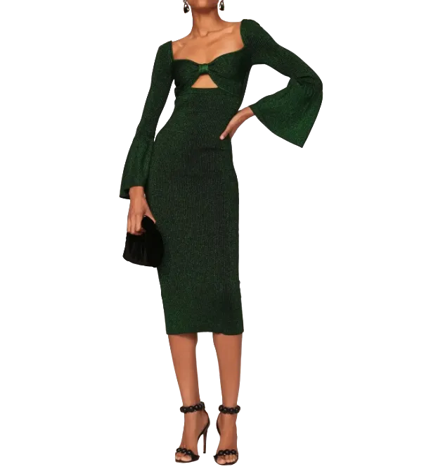 Self-Portrait Green Bow-detailed Cut-out Midi Dress BNWT UK S