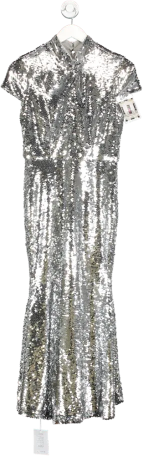 Self-Portrait Metallic Sequin Twist Neck Midi Dress UK 4