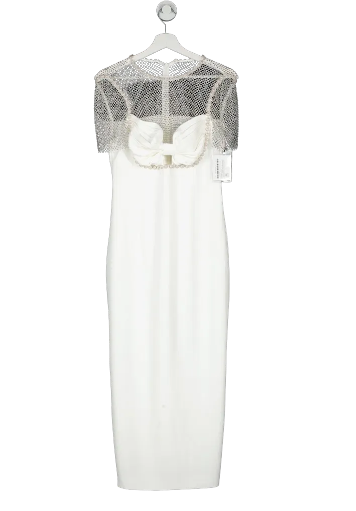 Self-Portrait White Diamante Crepe Midi Dress BNWT UK 4