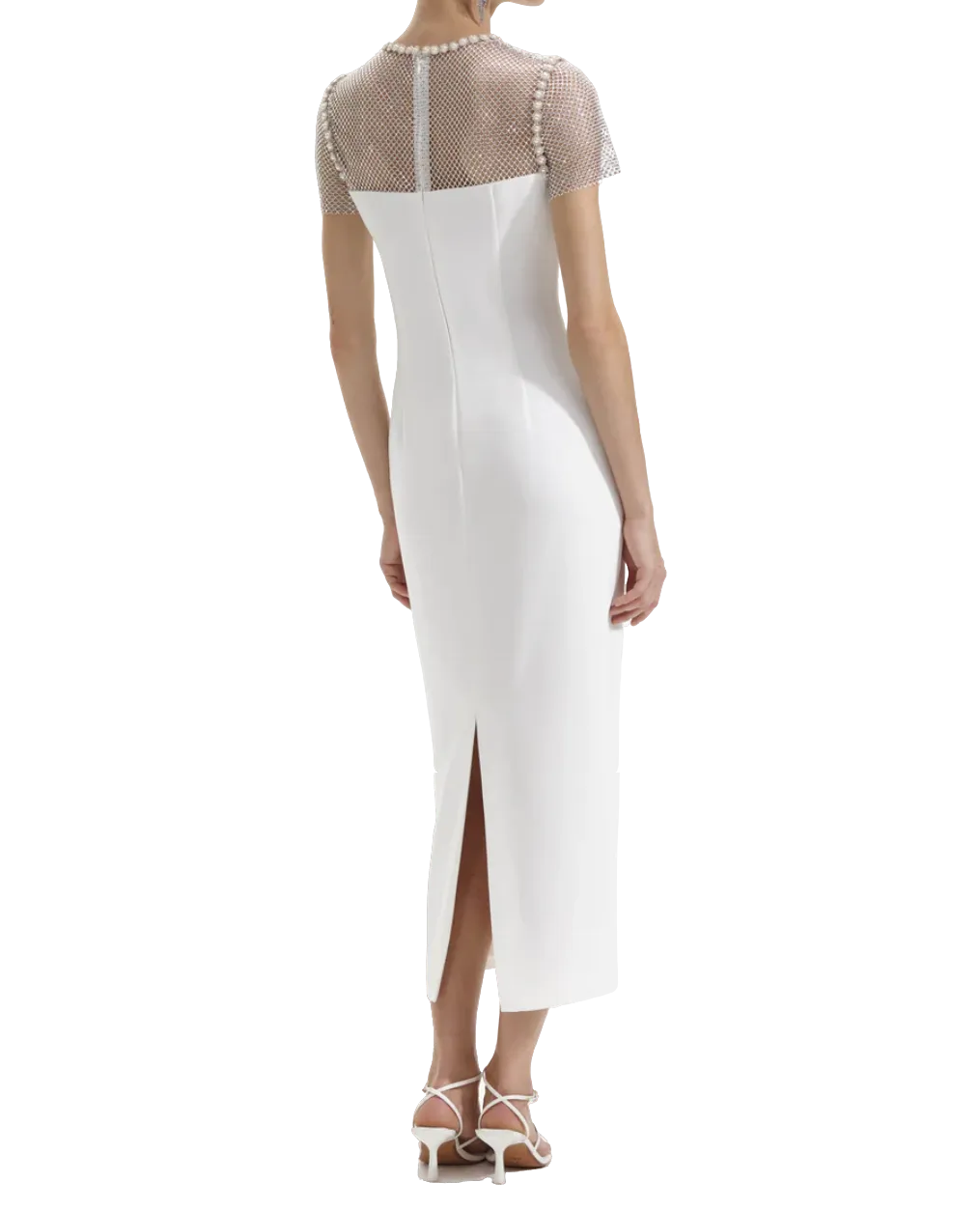 Self-Portrait White Diamante Crepe Midi Dress BNWT UK 4