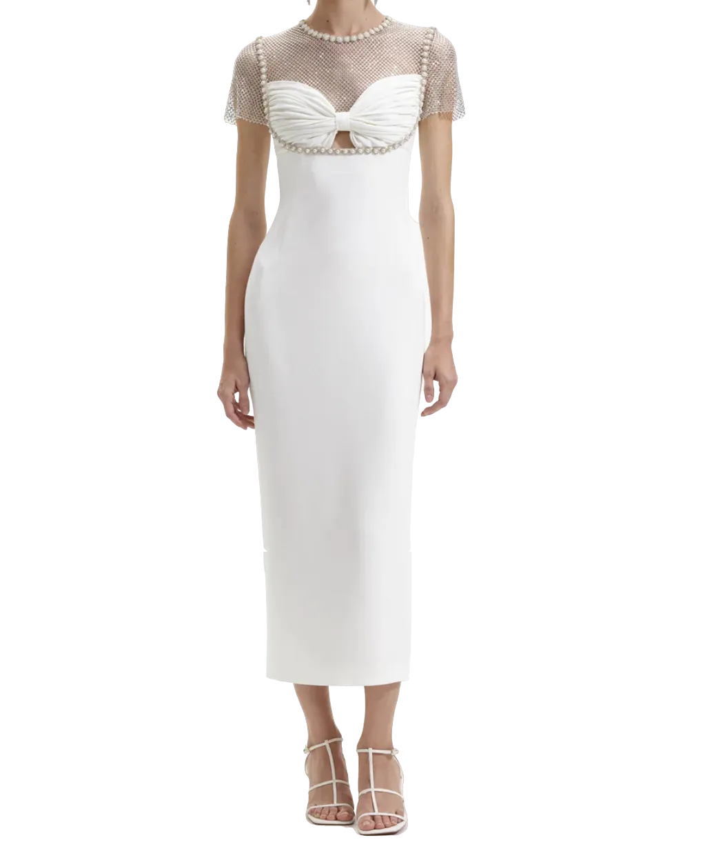 Self-Portrait White Diamante Crepe Midi Dress BNWT UK 4