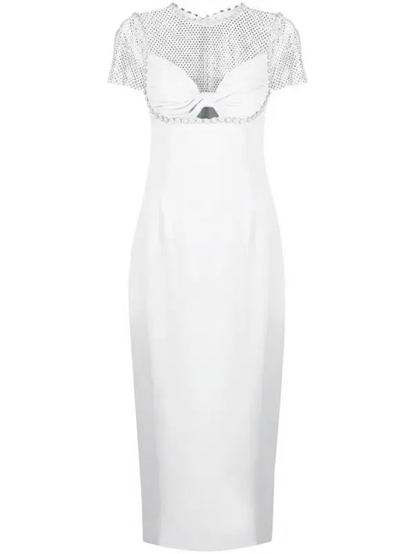 Self-Portrait White Diamante Crepe Midi Dress BNWT UK 4