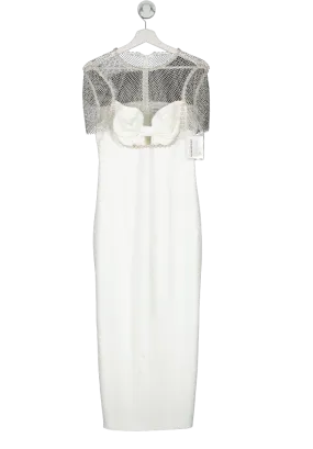 Self-Portrait White Diamante Crepe Midi Dress BNWT UK 4