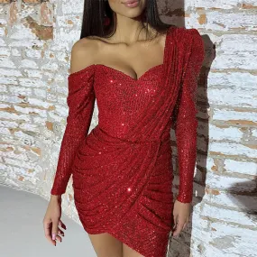 Sequined One Shoulder Ruched