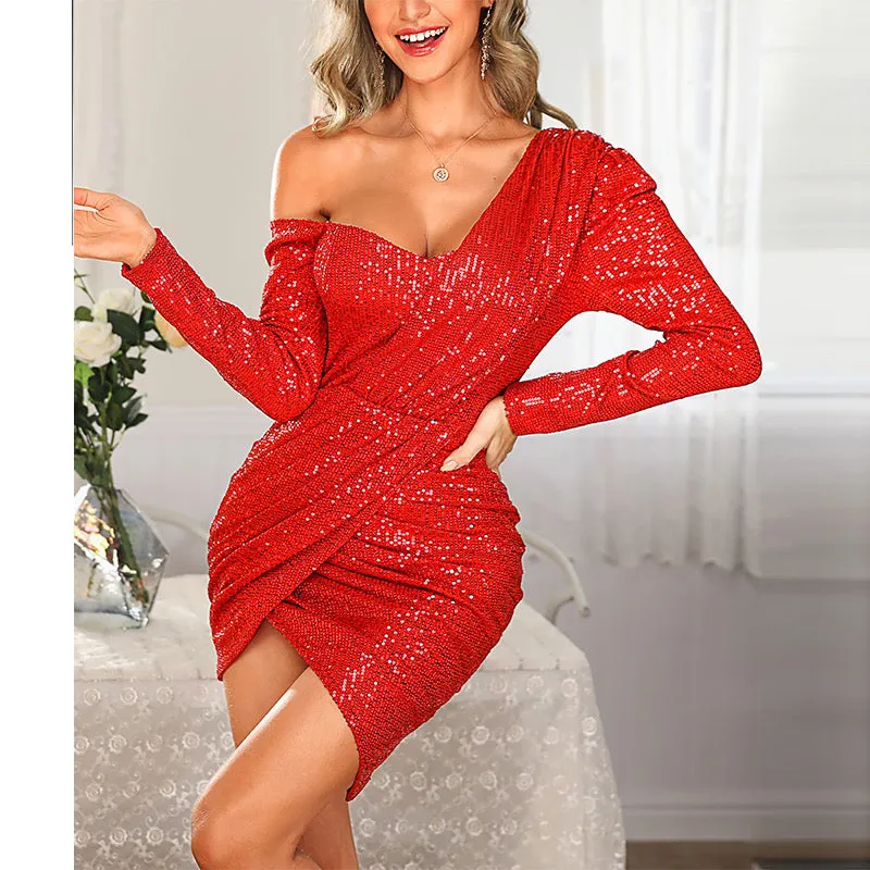 Sequined One Shoulder Ruched