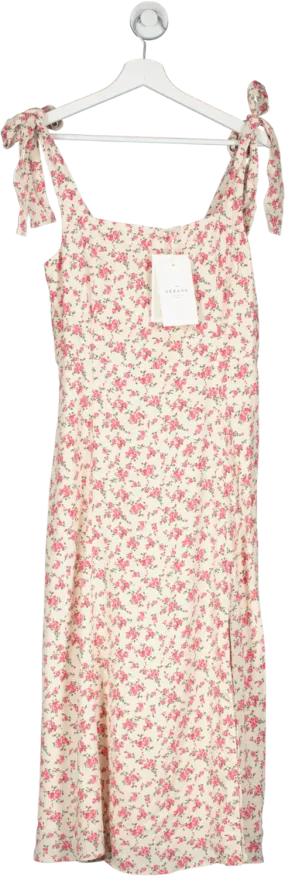 Sezane Cream Rose Print Dorotha Midi Dress BNWT  UK 10