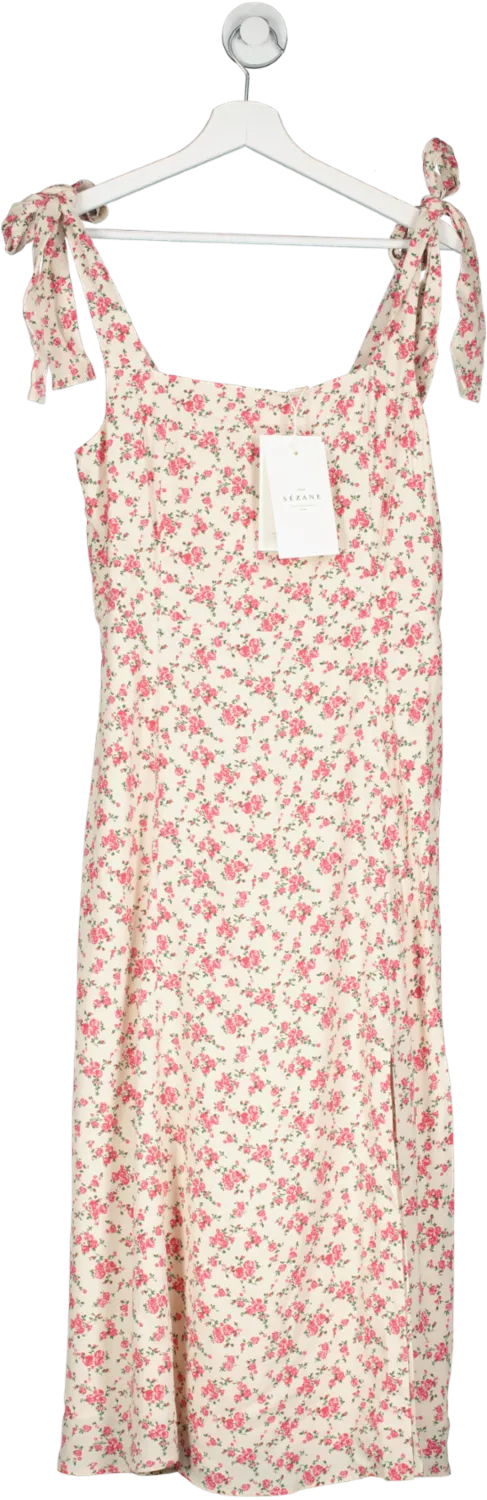 Sezane Cream Rose Print Dorotha Midi Dress BNWT  UK 10