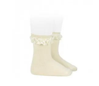 Short socks with velvet ruffle cuff BEIGE