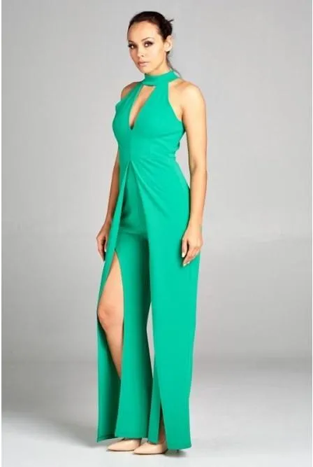 Sleeveless Green Split Leg Jumpsuit